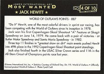 1992 World of Outlaws Most Wanted #4 Jack Hewitt Back