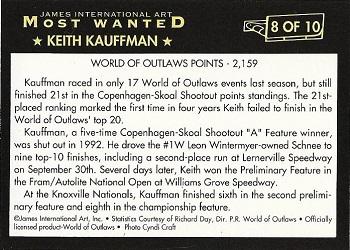 1992 World of Outlaws Most Wanted #8 Keith Kauffman Back