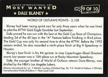1992 World of Outlaws Most Wanted #9 Dale Blaney Back