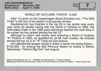 1994 World of Outlaws #7 Jac Haudenschild Back