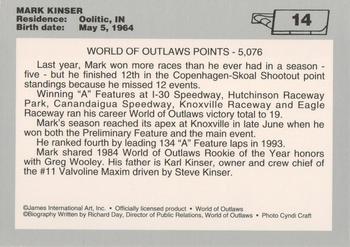 1994 World of Outlaws #14 Mark Kinser Back