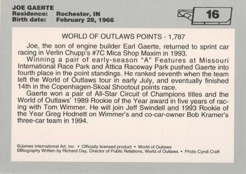 1994 World of Outlaws #16 Joe Gaerte Back