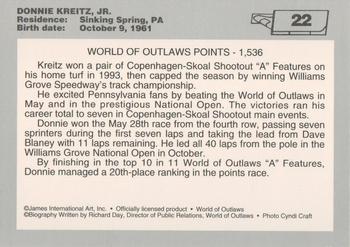 1994 World of Outlaws #22 Donnie Kreitz Jr. Back