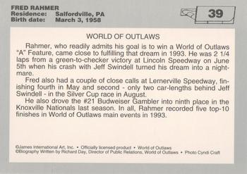 1994 World of Outlaws #39 Fred Rahmer Back