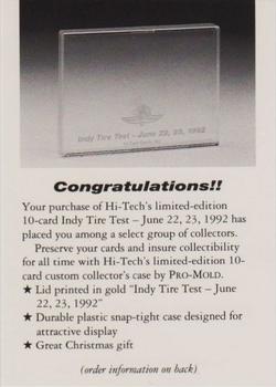 1993 Hi-Tech 1992 Indy Tire Test #NNO Card Case Offer Front