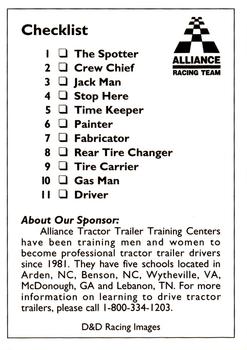1994 Alliance Racing Team #NNO Hauler/Checklist Back