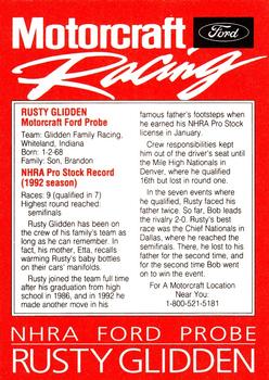 1993 Motorcraft #NNO Rusty Glidden Back