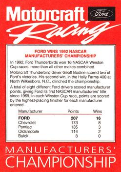 1993 Motorcraft #NNO Manufacturer's Championship Back