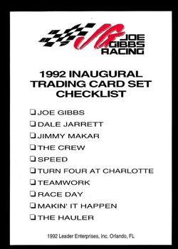 1992 Leader Enterprises Joe Gibbs Racing #NNO Cover Card Back