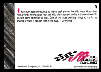 1992 Leader Enterprises Joe Gibbs Racing #9 Jimmy Makar / Joe Gibbs Back