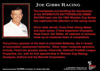 1992 Leader Enterprises Joe Gibbs Racing #NNO Dale Jarrett's car Hologram Back