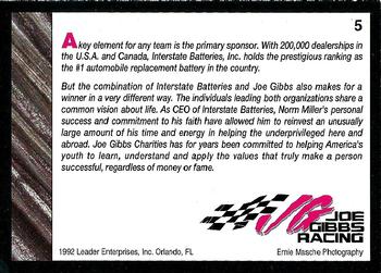 1992 Leader Enterprises Joe Gibbs Racing #5 Dale Jarrett's car Back