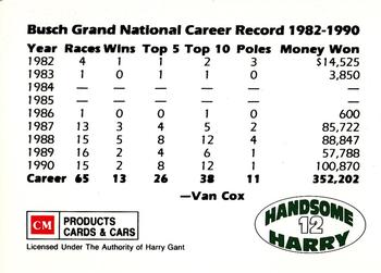 1991 CM Products Handsome Harry #12 Harry Gant Back