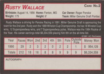 1991 AC Racing #2 Rusty Wallace Back