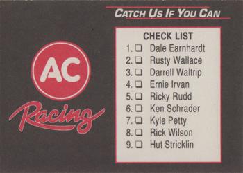 1991 AC Racing #NNO Cover Card / Checklist Back