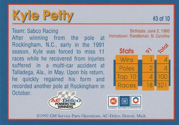 1992 AC Delco #3 Kyle Petty Back