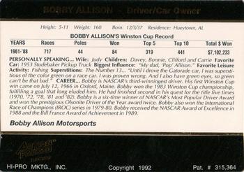 1992 Action Packed Allison Family #NNO Bobby Allison Back