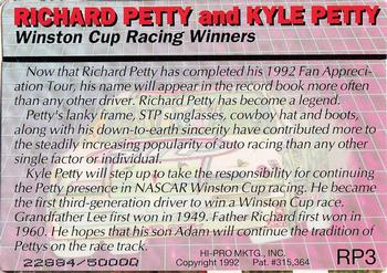 1992-93 Action Packed Richard Petty #RP3 Richard Petty / Kyle Petty Back
