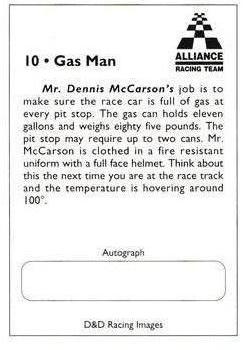 1993 Alliance Racing Team #10 Dennis McCarson Back