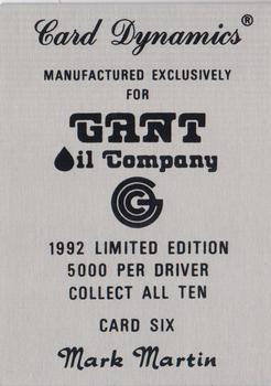 1992 Card Dynamics Gant Oil #6 Mark Martin Back
