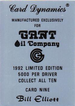1992 Card Dynamics Gant Oil #9 Bill Elliott Back