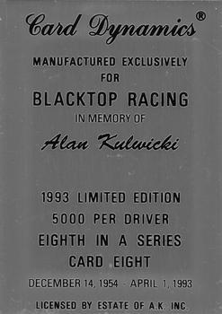 1993 Card Dynamics Blacktop Racing #8 Alan Kulwicki Back
