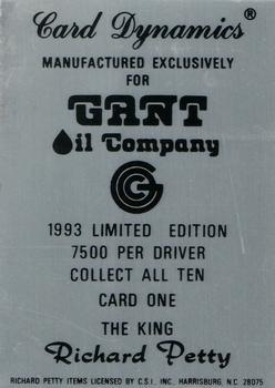1993 Card Dynamics Gant Oil #1 Richard Petty Back