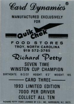 1993 Card Dynamics Quik Chek #3 Richard Petty Back