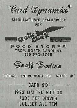 1993 Card Dynamics Quik Chek #6 Geoff Bodine Back