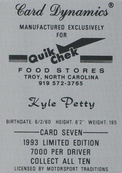 1993 Card Dynamics Quik Chek #7 Kyle Petty Back