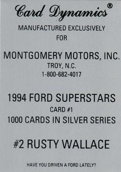 1994 Card Dynamics Montgomery Motors #1 Rusty Wallace Back