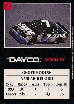 1994 Dayco #29 Geoff Bodine Back