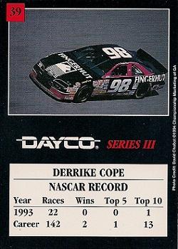 1994 Dayco #39 Derrike Cope Back