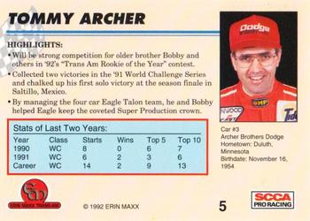 1992 Erin Maxx Trans-Am #5 Tommy Archer's Car Back
