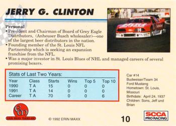 1992 Erin Maxx Trans-Am #10 Jerry G. Clinton Back