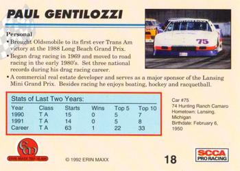 1992 Erin Maxx Trans-Am #18 Paul Gentilozzi Back