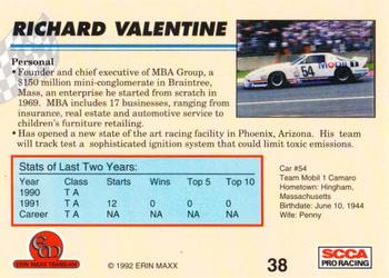 1992 Erin Maxx Trans-Am #38 R.J. Valentine Back