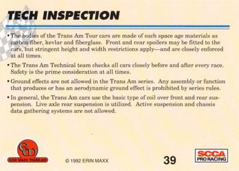 1992 Erin Maxx Trans-Am #39 Tech Inspection Back