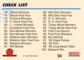 1992 Erin Maxx Trans-Am #50 Checklist 51-100 Back