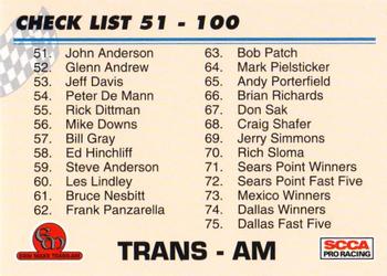 1992 Erin Maxx Trans-Am #50 Checklist 51-100 Front