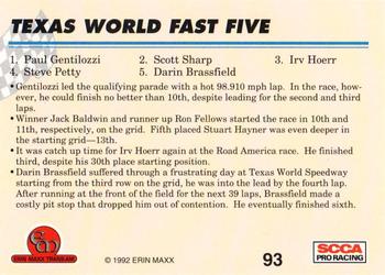 1992 Erin Maxx Trans-Am #93 Texas World Fast Five Back