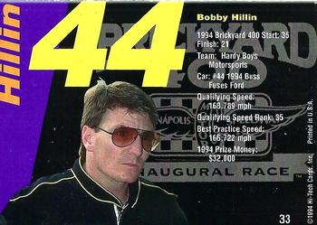 1995 Hi-Tech 1994 Brickyard 400 #33 Bobby Hillin Back