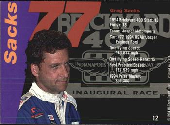 1995 Hi-Tech 1994 Brickyard 400 #12 Greg Sacks Back