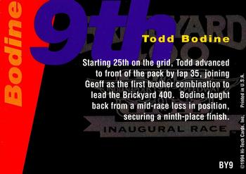 1995 Hi-Tech 1994 Brickyard 400 - Top 10 (stars) #BY9 Todd Bodine Back