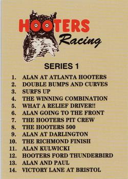 1992 Hooters Alan Kulwicki #NNO Checklist Back