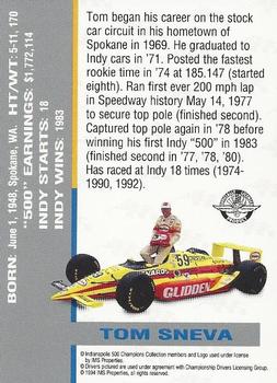1994 Indianapolis Motor Speedway Indianapolis 500 Champions Collection #NNO Tom Sneva Back