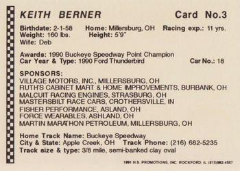 1991 Langenberg Hot Stuff Stock Car Champions #3 Keith Berner Back