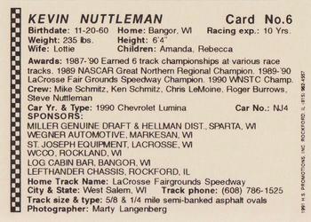1991 Langenberg Hot Stuff Stock Car Champions #6 Kevin Nuttleman Back