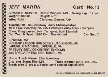 1991 Langenberg Hot Stuff Stock Car Champions #13 Jeff Martin Back
