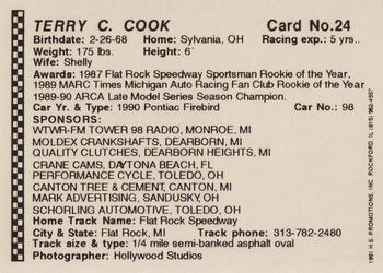 1991 Langenberg Hot Stuff Stock Car Champions #24 Terry Cook Back